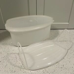 TUPPERWARE Flavor Saver 487 Oval 3 Pc Lift Out Tray Clear Storage Ham Keeper